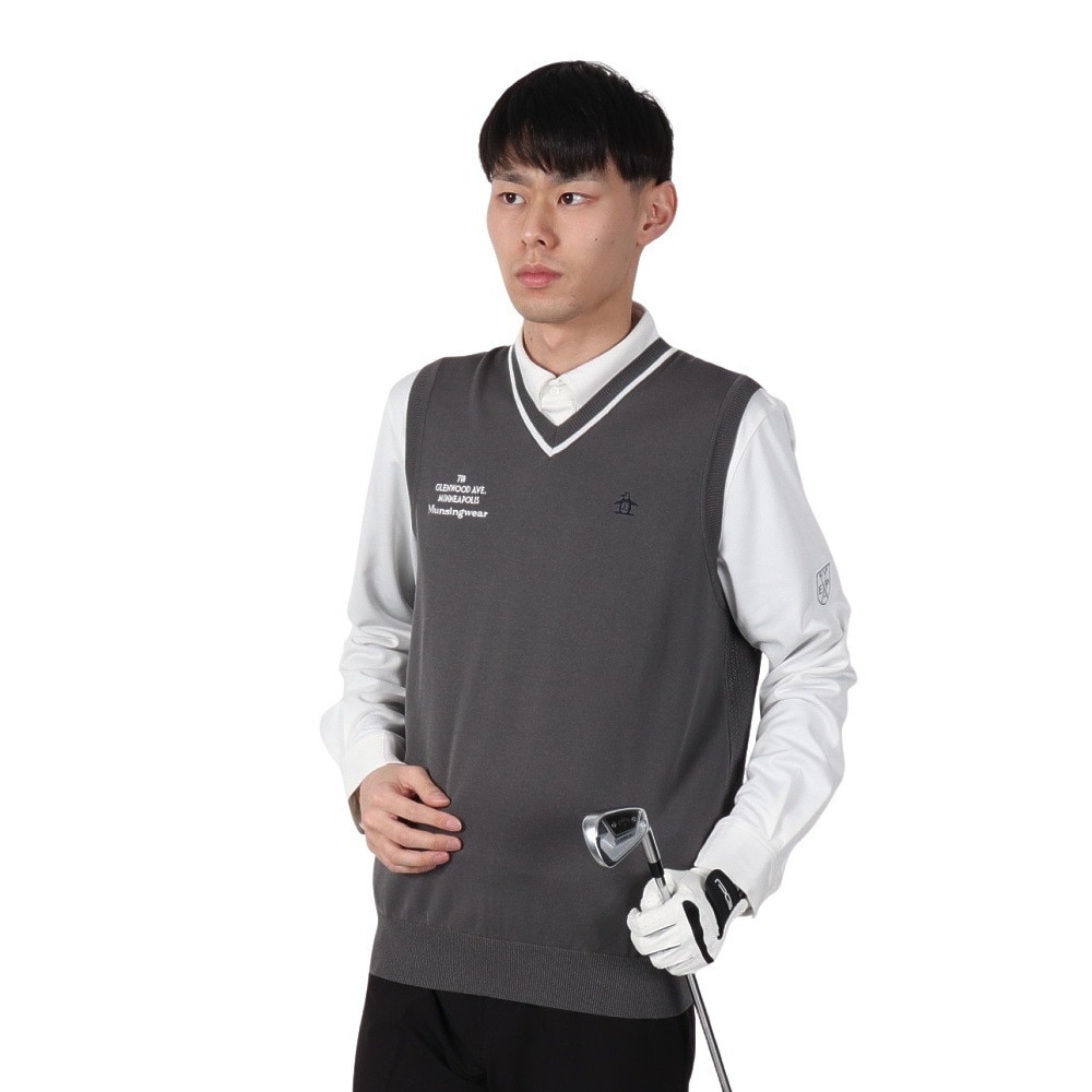 マンシングウエア（MUNSING WEAR）（メンズ）ゴルフウェア Vネックニットベスト MGMXJL82 GY00