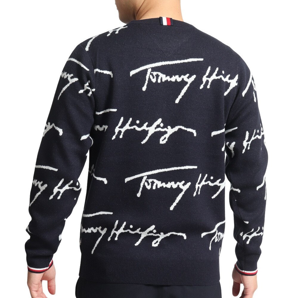 トミーヒルフィガー（TOMMY HILFIGER）（メンズ）ゴルフウェア シグネチャーロゴ クルーネックニット THMA277-NVY