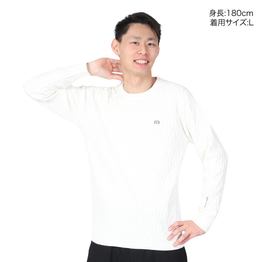 トラヴィスマシュー（Travis Mathew）（メンズ）ゴルフウェア 長袖 吸水速乾 クルーネック ケーブルセーター 7AJ005-1WHT