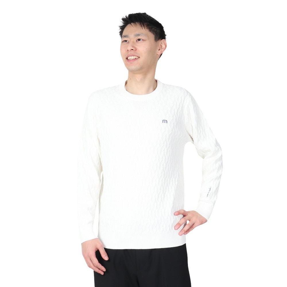 トラヴィスマシュー（Travis Mathew）（メンズ）ゴルフウェア 長袖 吸水速乾 クルーネック ケーブルセーター 7AJ005-1WHT