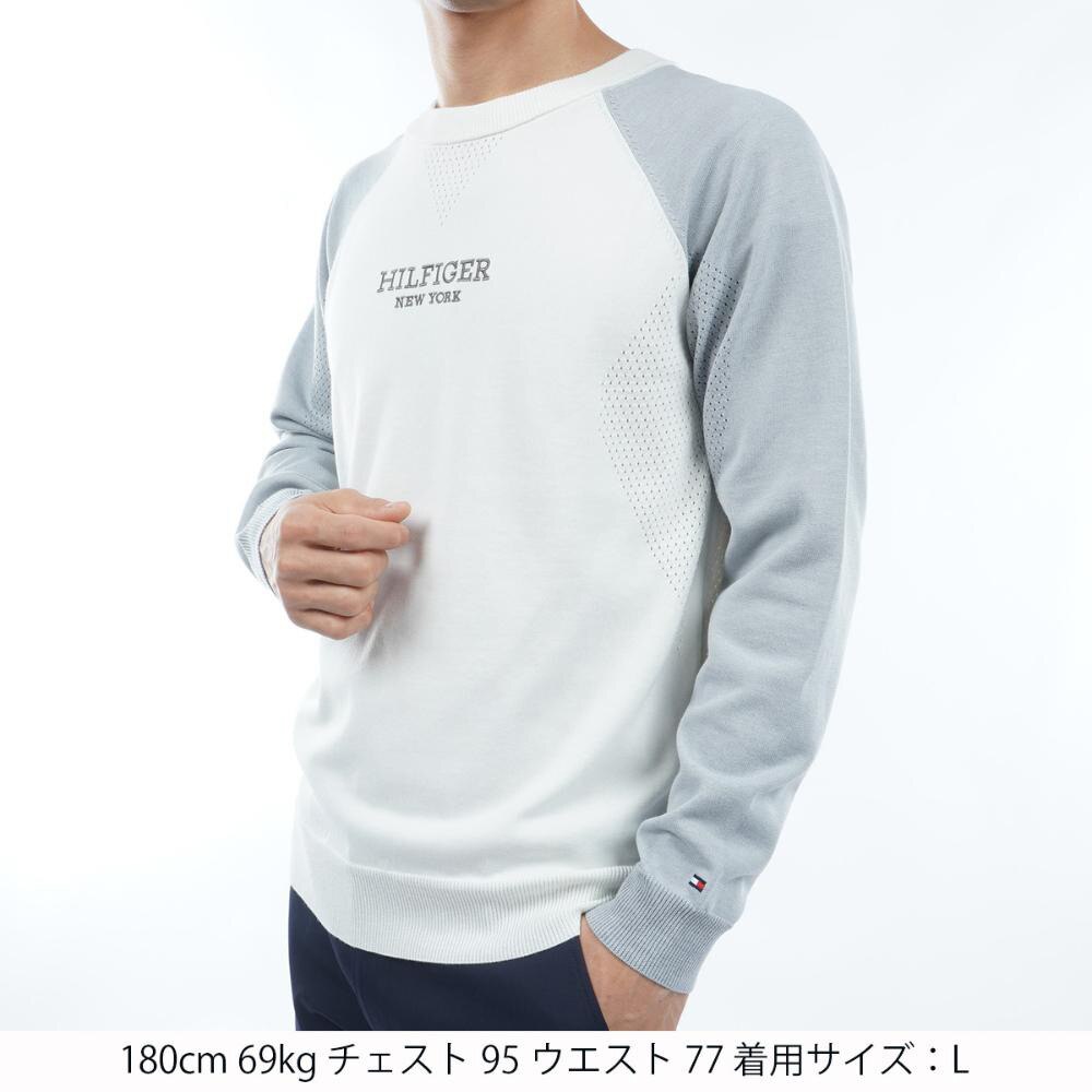 トミー ヒルフィガー ゴルフ（TOMMY HILFIGER GOLF）（メンズ）ゴルフウェア 長袖 フロントロゴ クルーネックセーター THMA401-WHT