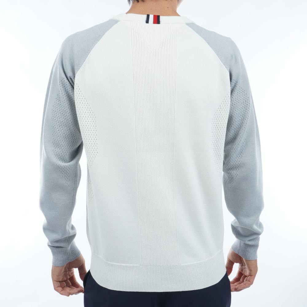 トミー ヒルフィガー ゴルフ（TOMMY HILFIGER GOLF）（メンズ）ゴルフウェア 長袖 フロントロゴ クルーネックセーター THMA401-WHT