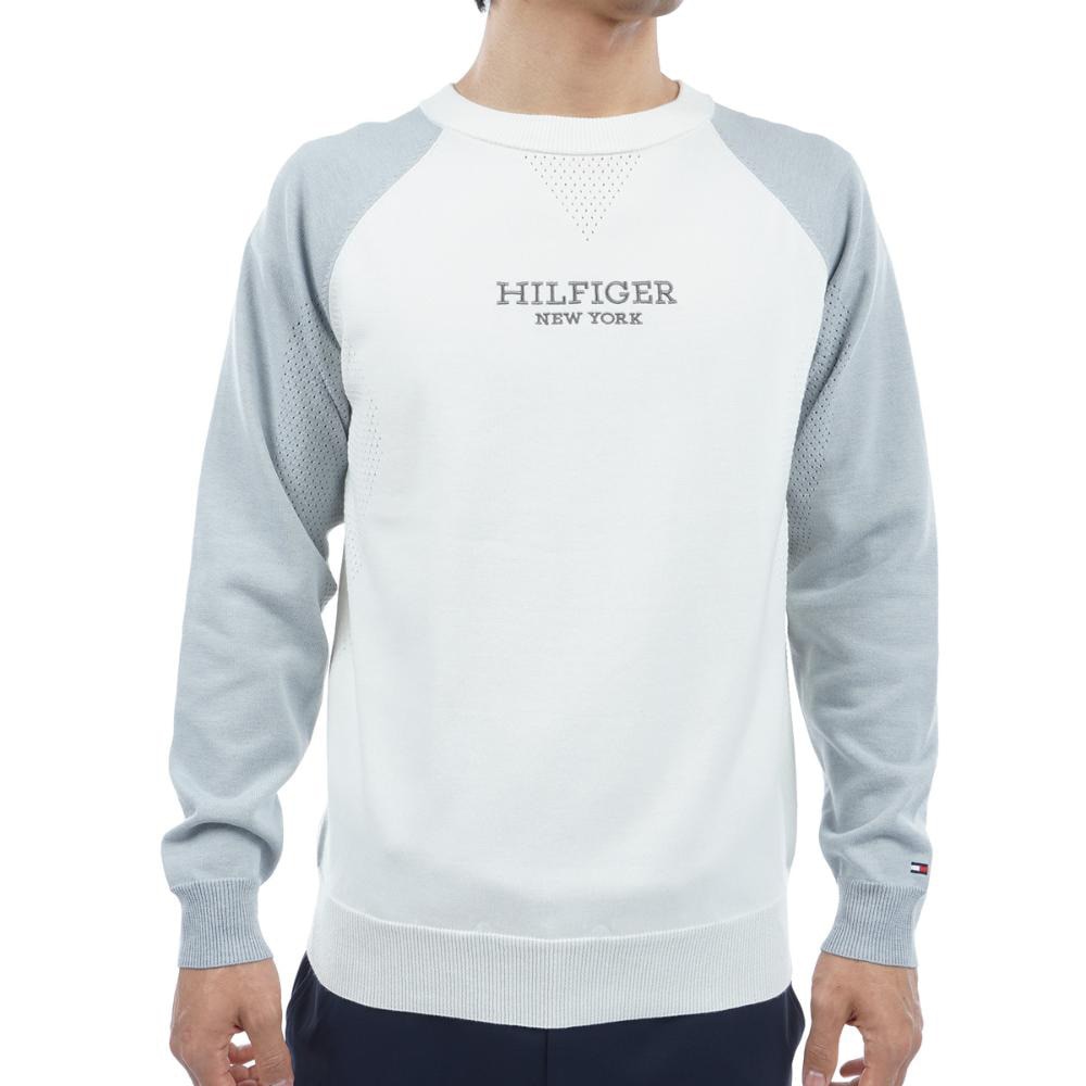 トミー ヒルフィガー ゴルフ（TOMMY HILFIGER GOLF）（メンズ）ゴルフウェア 長袖 フロントロゴ クルーネックセーター THMA401-WHT