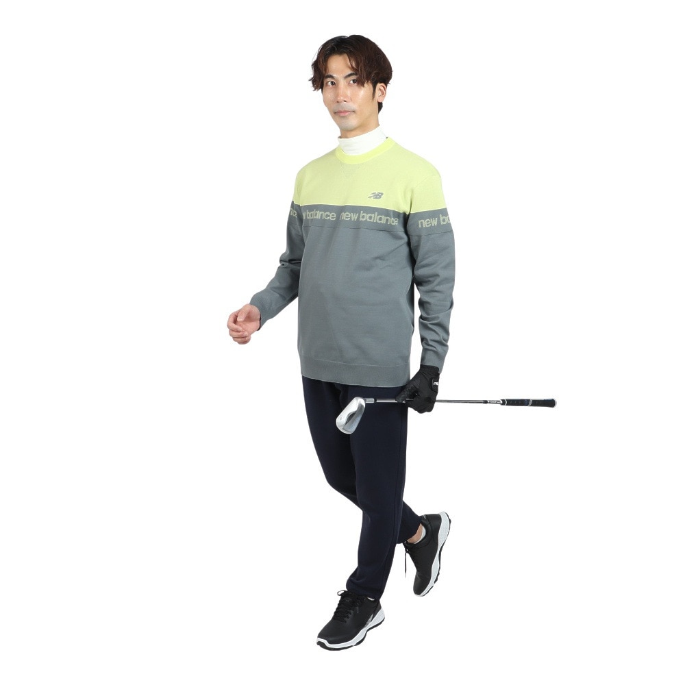 【30%OFF】ニューバランスゴルフ ニット メンズ クルーネック 裏地付き 防風 ストレッチ 坑ピル ロゴジャガード newbalance  012-2270003 2022秋冬 セール SALE | PALM　SPRINGS