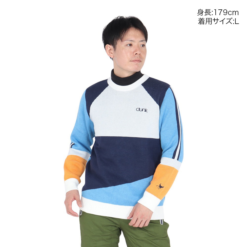 クランク（CLUNK）（メンズ）ゴルフウェア 配色クルーネックニット 長袖セーター CL5QTJ53 WHT