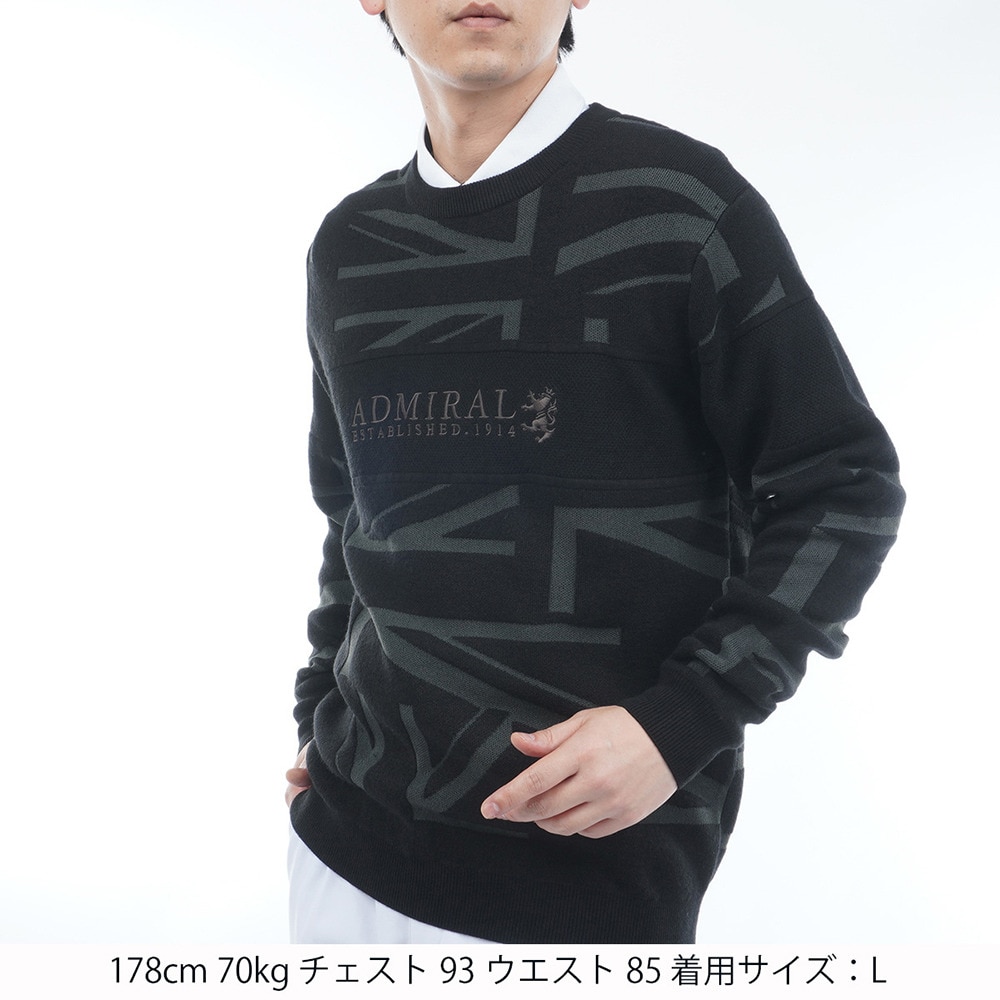 アドミラル ゴルフ（Admiral GOLF）（メンズ）ゴルフウェア 保温 UJジャガードクルーネックセーター ADMA564-BLK