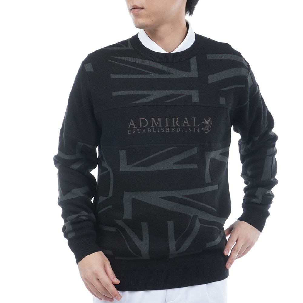 アドミラル ゴルフ（Admiral GOLF）（メンズ）ゴルフウェア 保温 UJジャガードクルーネックセーター ADMA564-BLK