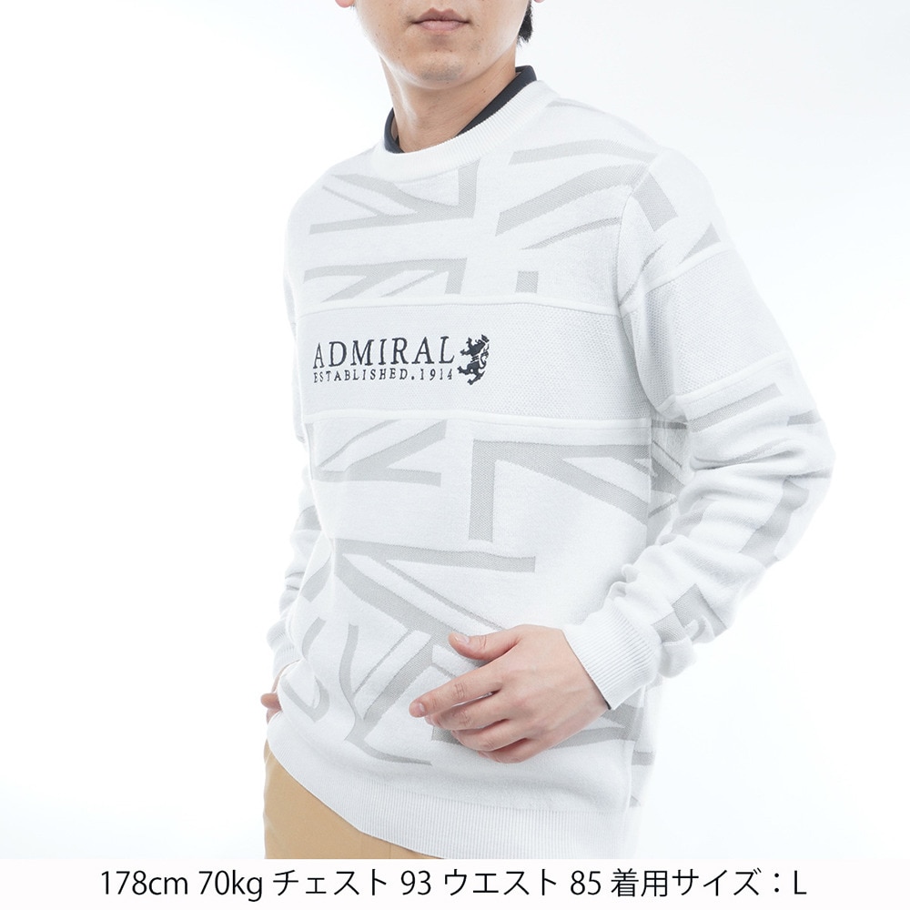 アドミラル ゴルフ（Admiral GOLF）（メンズ）ゴルフウェア 保温 UJジャガード クルーネックセーター ADMA564-WHT