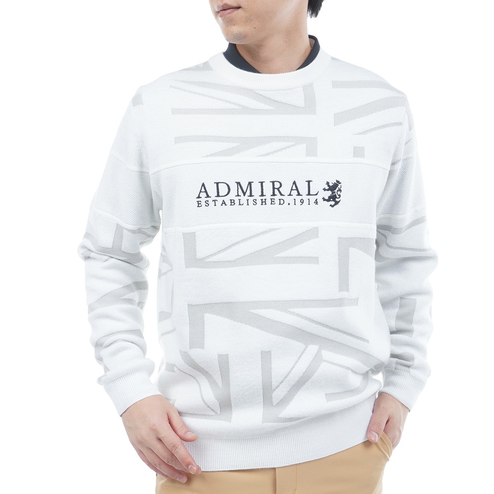 アドミラル ゴルフ（Admiral GOLF）（メンズ）ゴルフウェア 保温 UJジャガード クルーネックセーター ADMA564-WHT