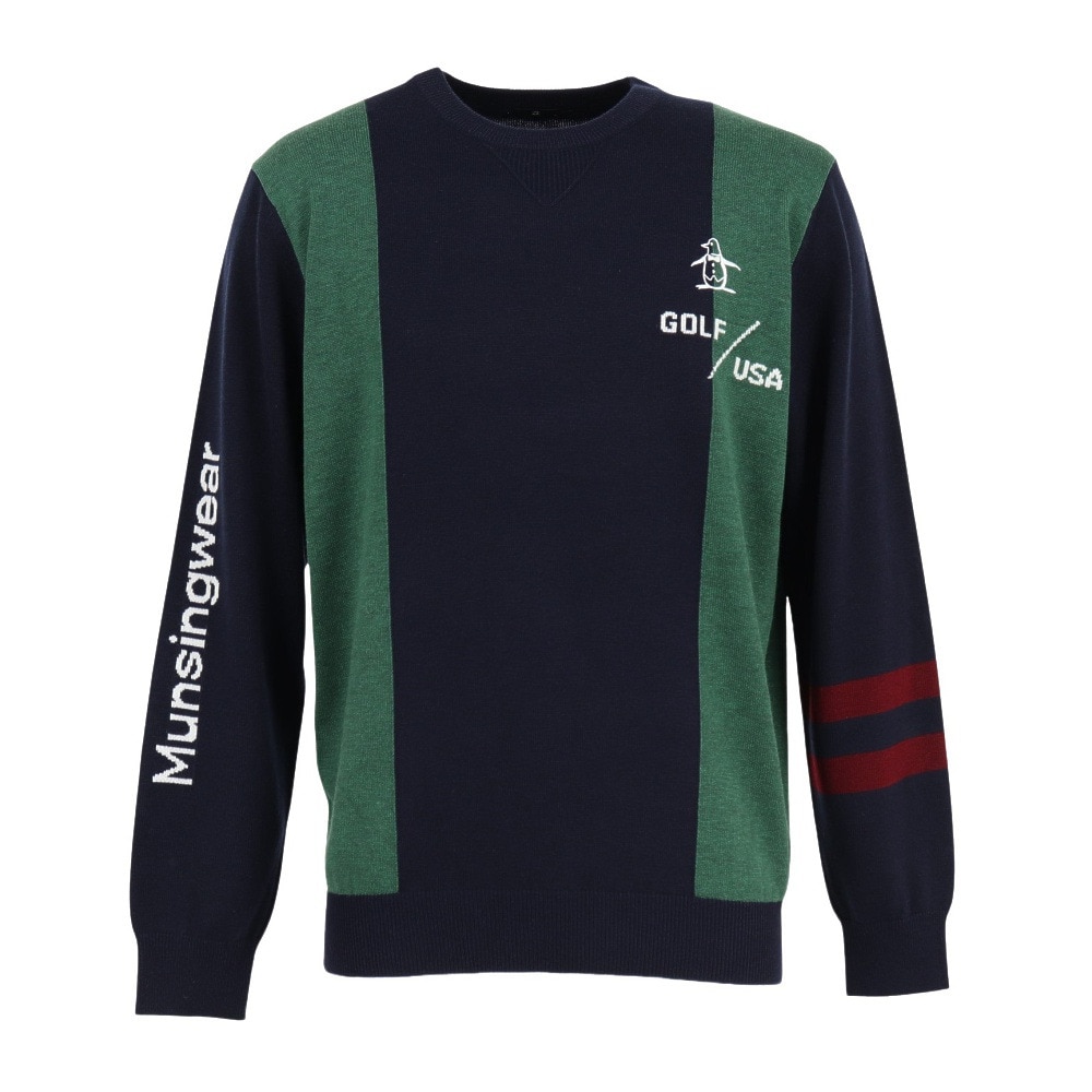 マンシング（MUNSING）（メンズ）ゴルフウェア ロゴインターシャクルーネックセーター 長袖 MG5FST80M NV00