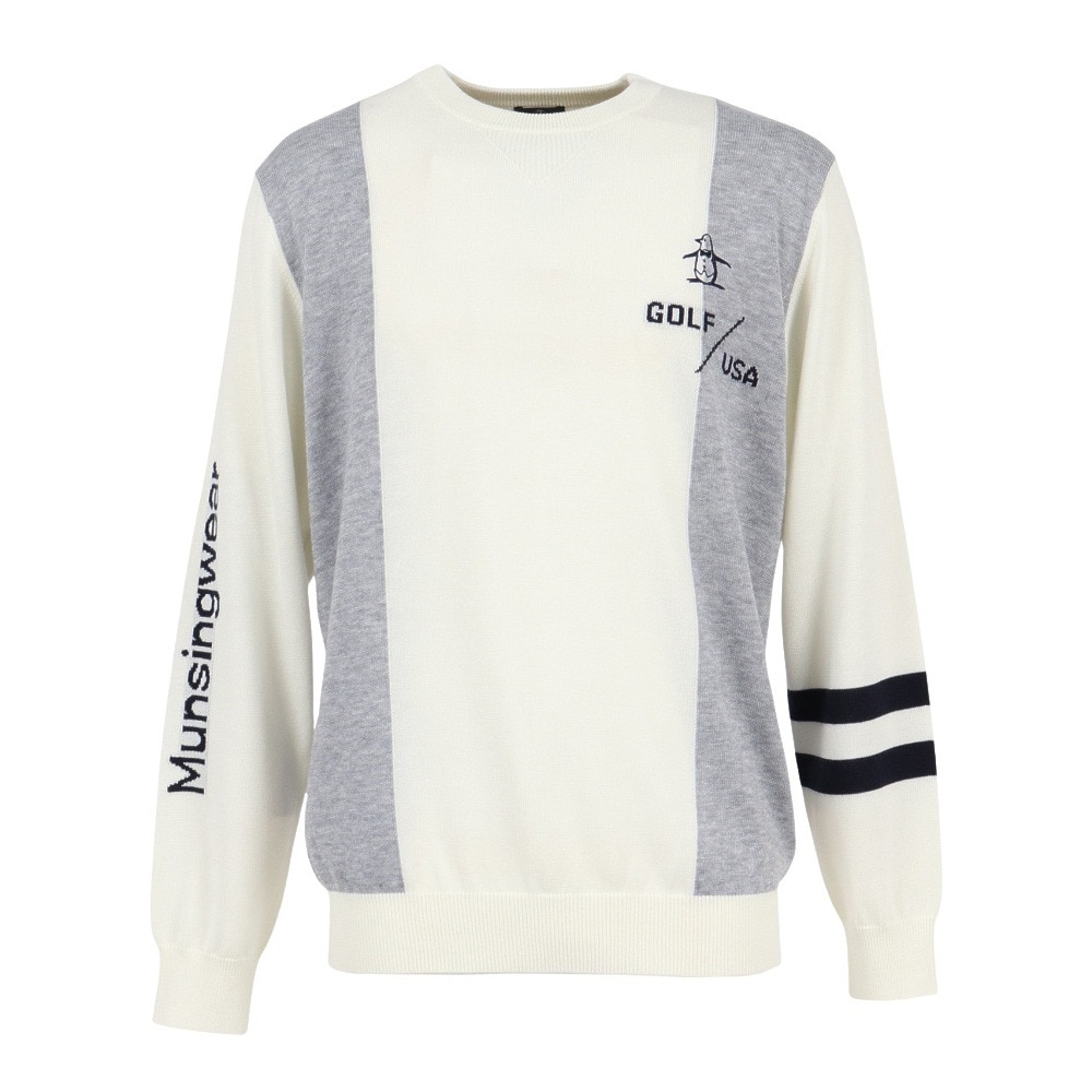 マンシング（MUNSING）（メンズ）ゴルフウェア ロゴインターシャ クルーネックセーター 長袖 MG5FST80M WH00