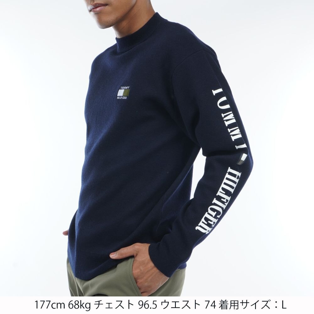 トミーヒルフィガー（TOMMY HILFIGER）（メンズ）スリーブロゴ モックネックセーター THMA370-NVY