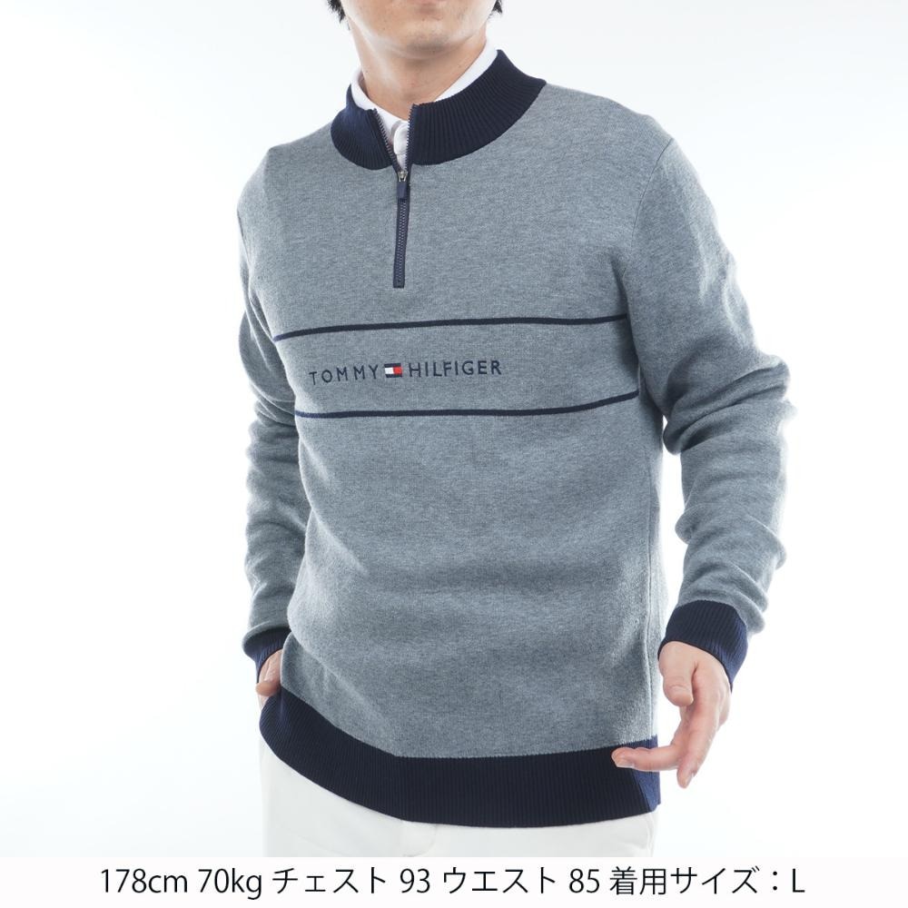 トミーヒルフィガーゴルフ（TOMMY HILFIGER GOLF）（メンズ）ゴルフ フロントロゴ ハーフジップ モックネックニット 長袖 THMA587-GRY