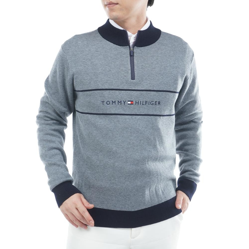 トミーヒルフィガーゴルフ（TOMMY HILFIGER GOLF）（メンズ）ゴルフ フロントロゴ ハーフジップ モックネックニット 長袖 THMA587-GRY