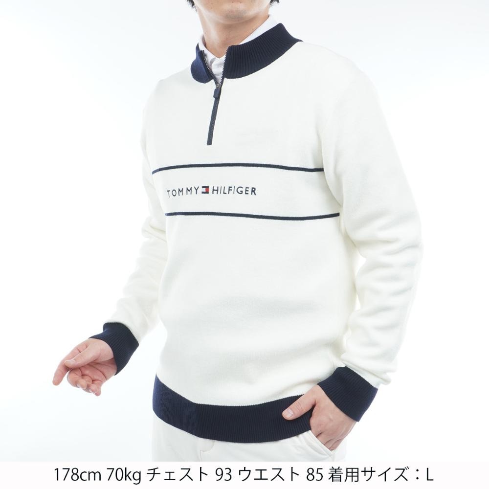 トミー ヒルフィガー ゴルフ（TOMMY HILFIGER GOLF）（メンズ）ゴルフ フロントロゴ ハーフジップ モックネックニット 長袖 THMA587-WHT