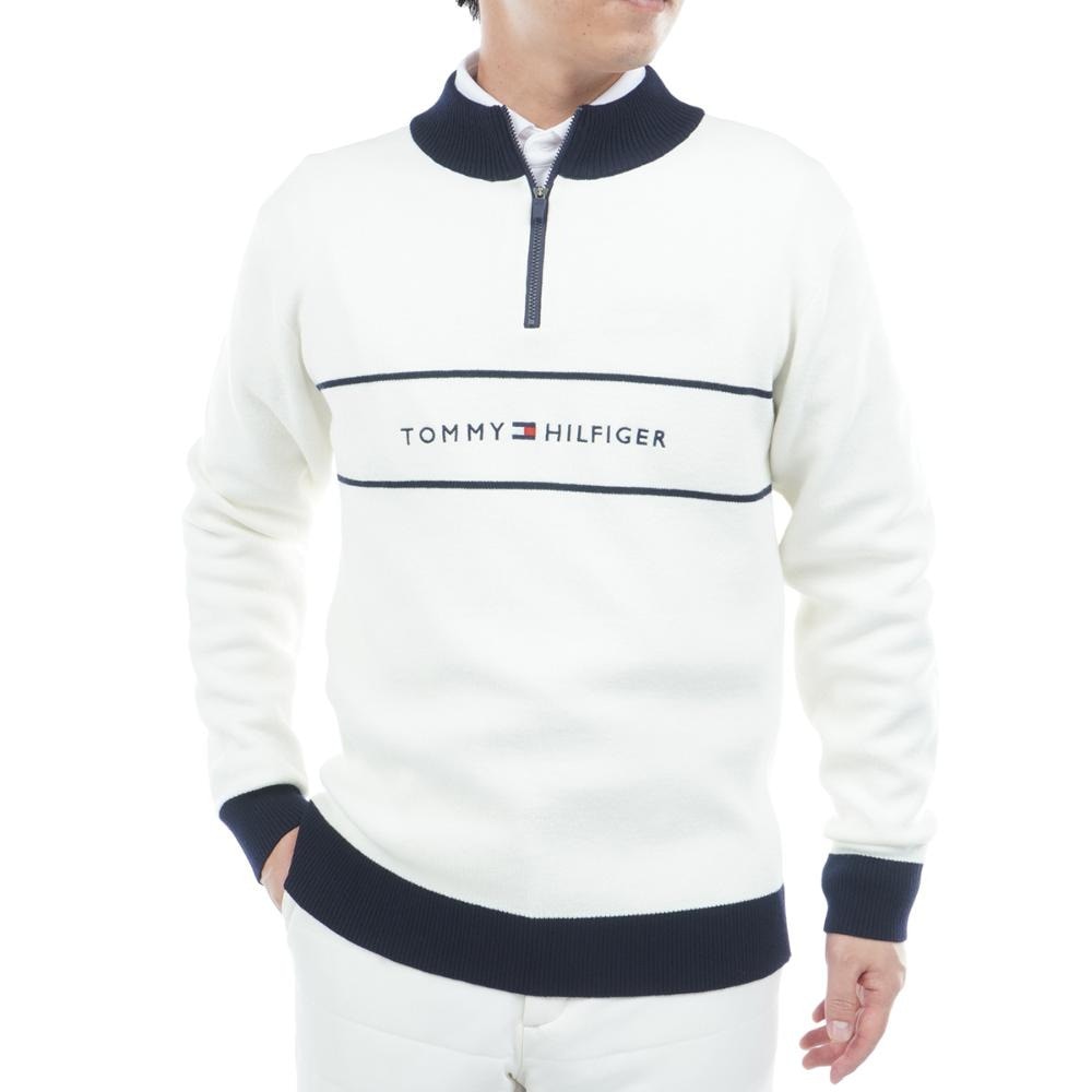 トミー ヒルフィガー ゴルフ（TOMMY HILFIGER GOLF）（メンズ）ゴルフ フロントロゴ ハーフジップ モックネックニット 長袖 THMA587-WHT