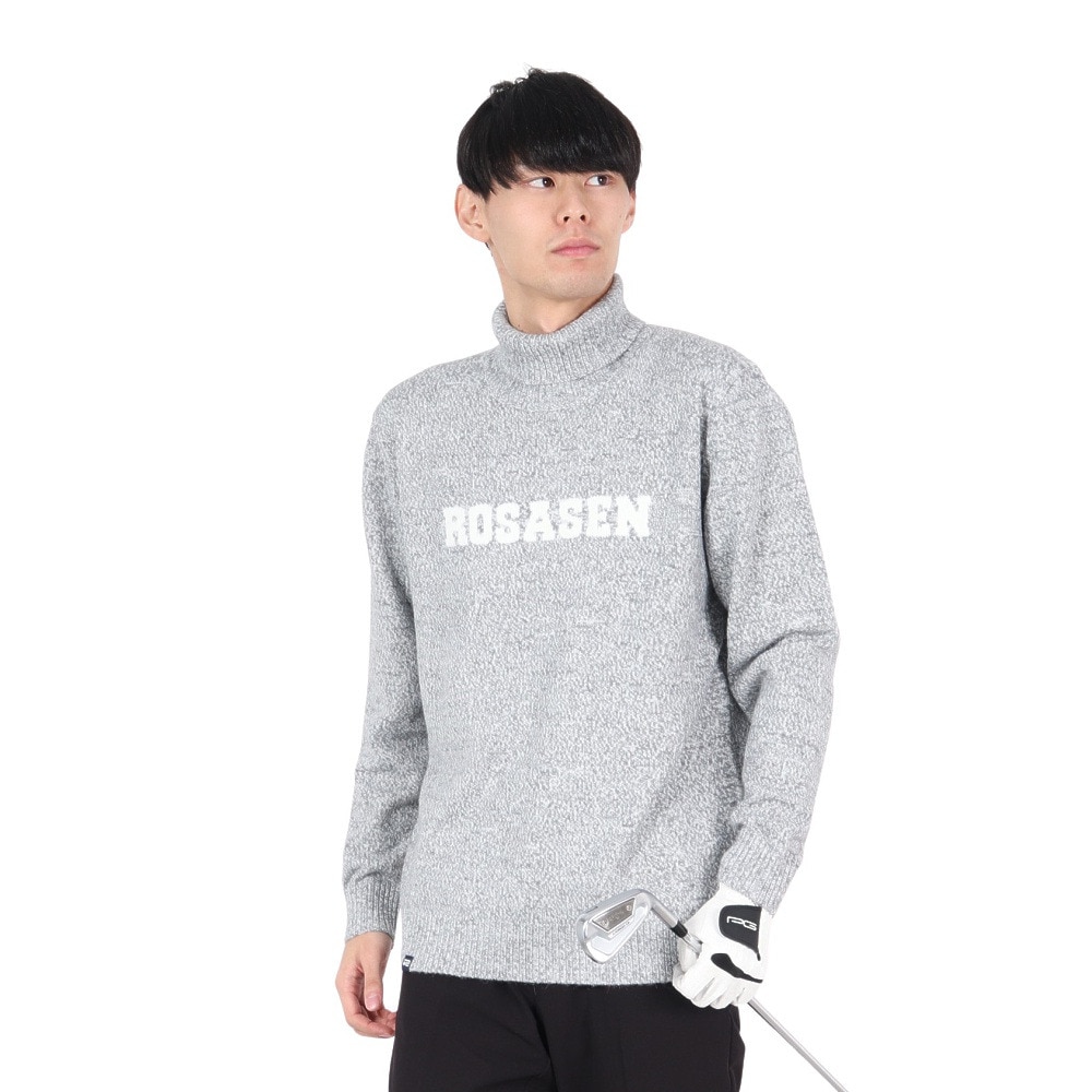 ROSASEN（メンズ）ゴルフウェア ミックスツイード インターシャニット 長袖セーター 044-12011-013-24AW