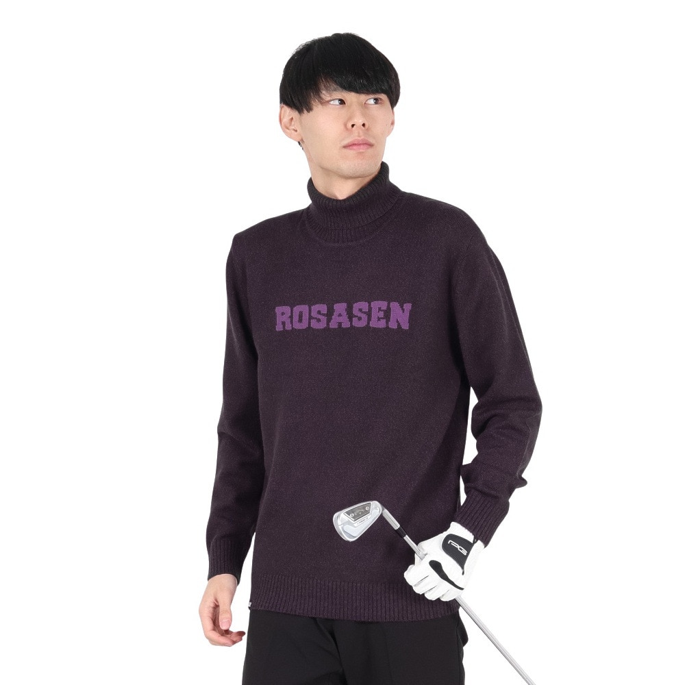 ROSASEN（メンズ）ゴルフウェア ミックスツイード インターシャニット 長袖セーター 044-12011-083-24AW