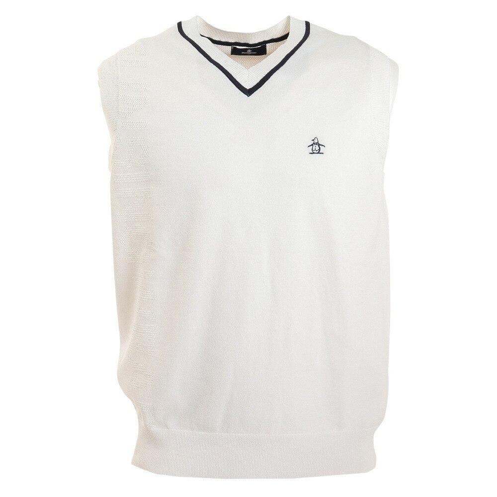 マンシングウエア（MUNSING WEAR）（メンズ）ゴルフウェア 軽量 柄ロゴ 後ろメッシュニットベスト MGMVJL80CH WH00  ゴルフ用品はヴィクトリアゴルフ