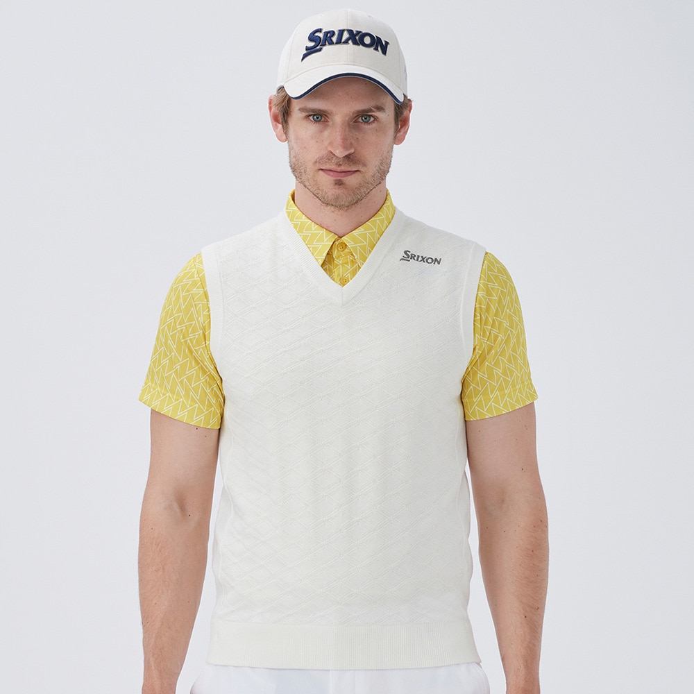 スリクソン（SRIXON）（メンズ）ゴルフウェア 吸汗速乾 長袖 ウェーブフォームパターンVネックベスト RG4FVE01M WH00