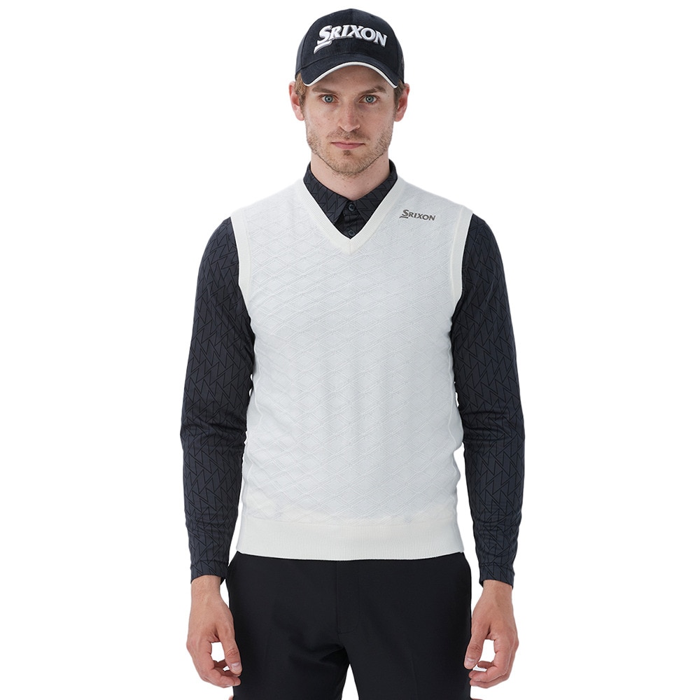 スリクソン（SRIXON）（メンズ）ゴルフウェア 吸汗速乾 長袖 ウェーブフォームパターンVネックベスト RG4FVE01M WH00