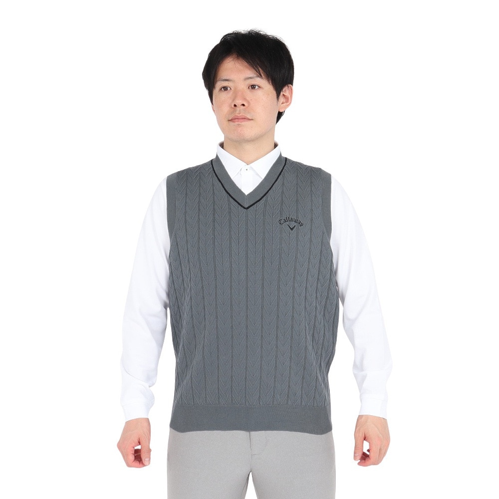 キャロウェイ（CALLAWAY）（メンズ）ゴルフウェア ヘリンボーンVネックニットベスト C25119100-1020