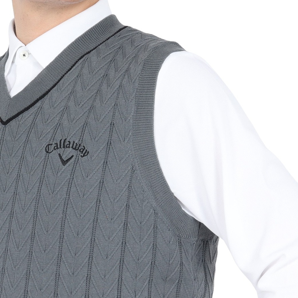 キャロウェイ（CALLAWAY）（メンズ）ゴルフウェア ヘリンボーンVネックニットベスト C25119100-1020