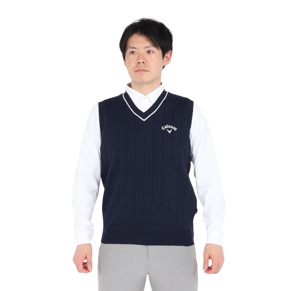 キャロウェイ（CALLAWAY）（メンズ）ゴルフウェア ヘリンボーンVネックニットベスト C25119100-1120