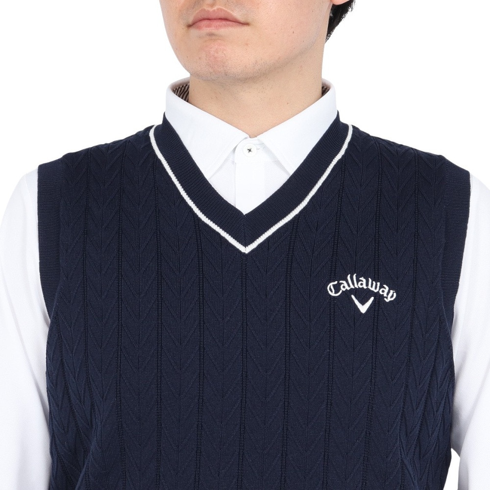 キャロウェイ（CALLAWAY）（メンズ）ゴルフウェア ヘリンボーンVネックニットベスト C25119100-1120