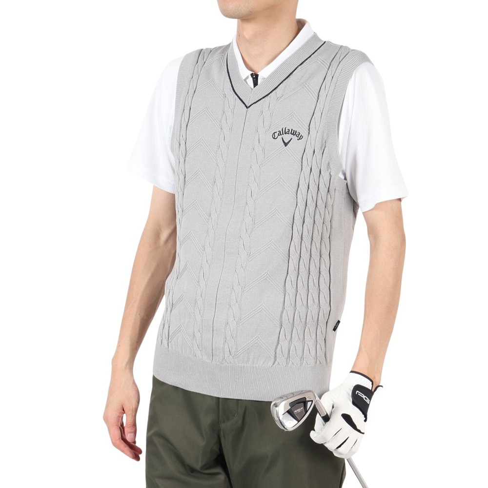 キャロウェイ（CALLAWAY）（メンズ）ゴルフウェア Vネックケーブルニットベスト C25219100-1020
