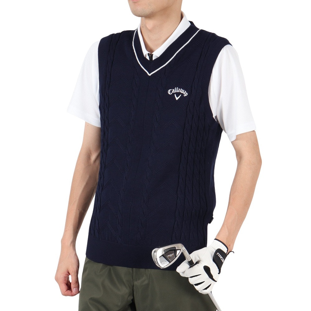 キャロウェイ（CALLAWAY）（メンズ）ゴルフウェア Vネックケーブルニットベスト C25219100-1120
