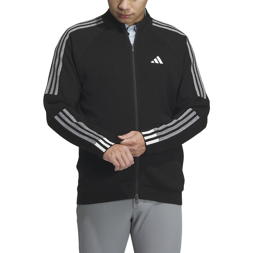 アディダス（adidas）（メンズ）ゴルフウェア スリーストライプス 防風 長袖ライニングセーター MKS27-HY0955BK