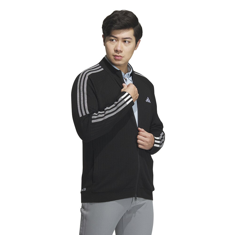 アディダス（adidas）（メンズ）ゴルフウェア スリーストライプス 防風 長袖ライニングセーター MKS27-HY0955BK