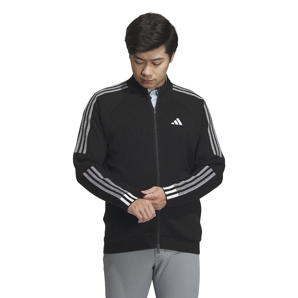 アディダス（adidas）（メンズ）ゴルフウェア スリーストライプス 防風 長袖ライニングセーター MKS27-HY0955BK