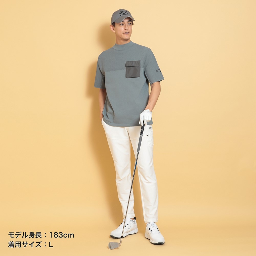 キャロウェイ（CALLAWAY）（メンズ）ゴルフウェア 半袖 カノコ編みニット モックネックシャツ C25134103-1021