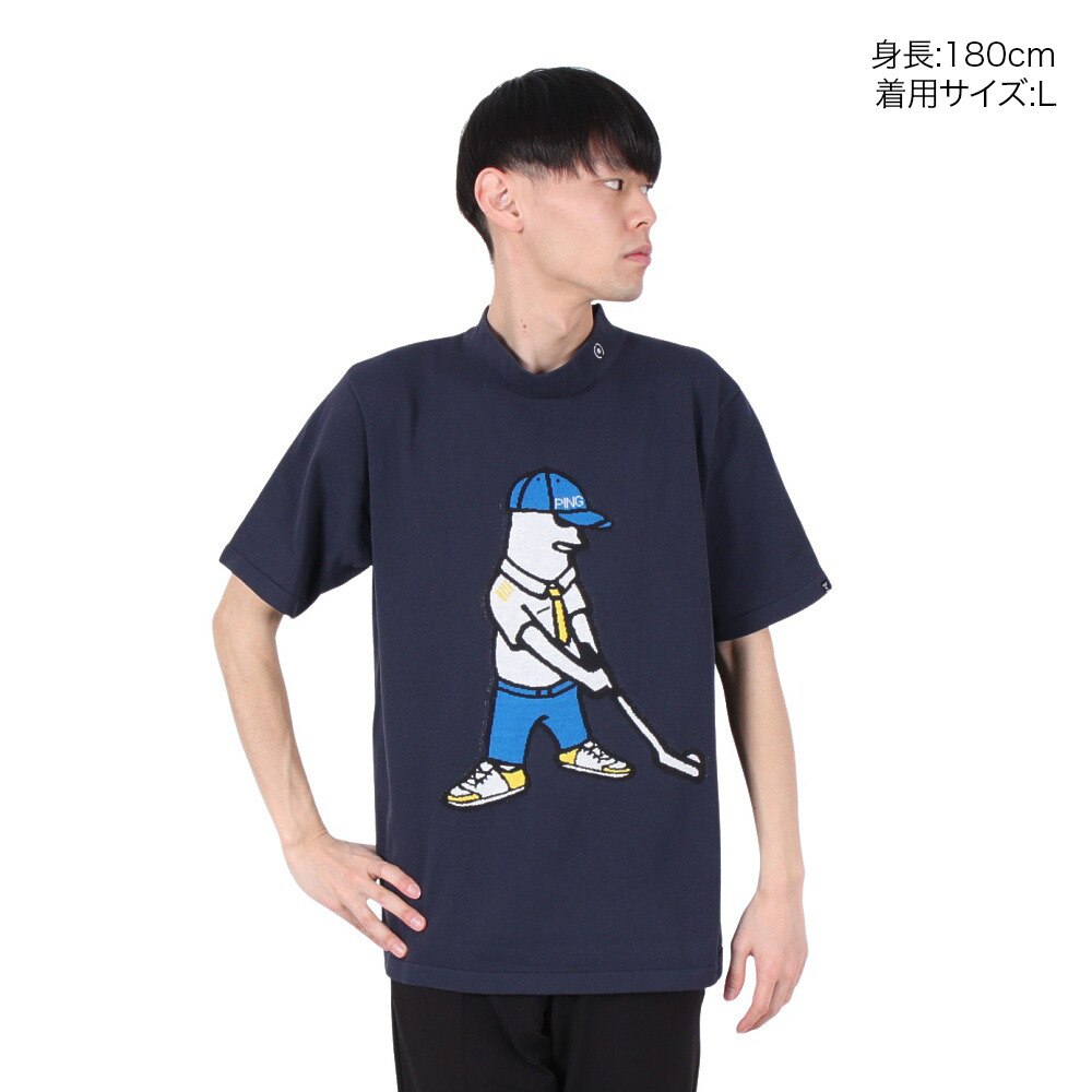 ピン（PING）（メンズ）ゴルフウェア 吸水速乾 遮熱 Mr.PING ジャガード 半袖ハイネックニットプルオーバー 621-5175201-120