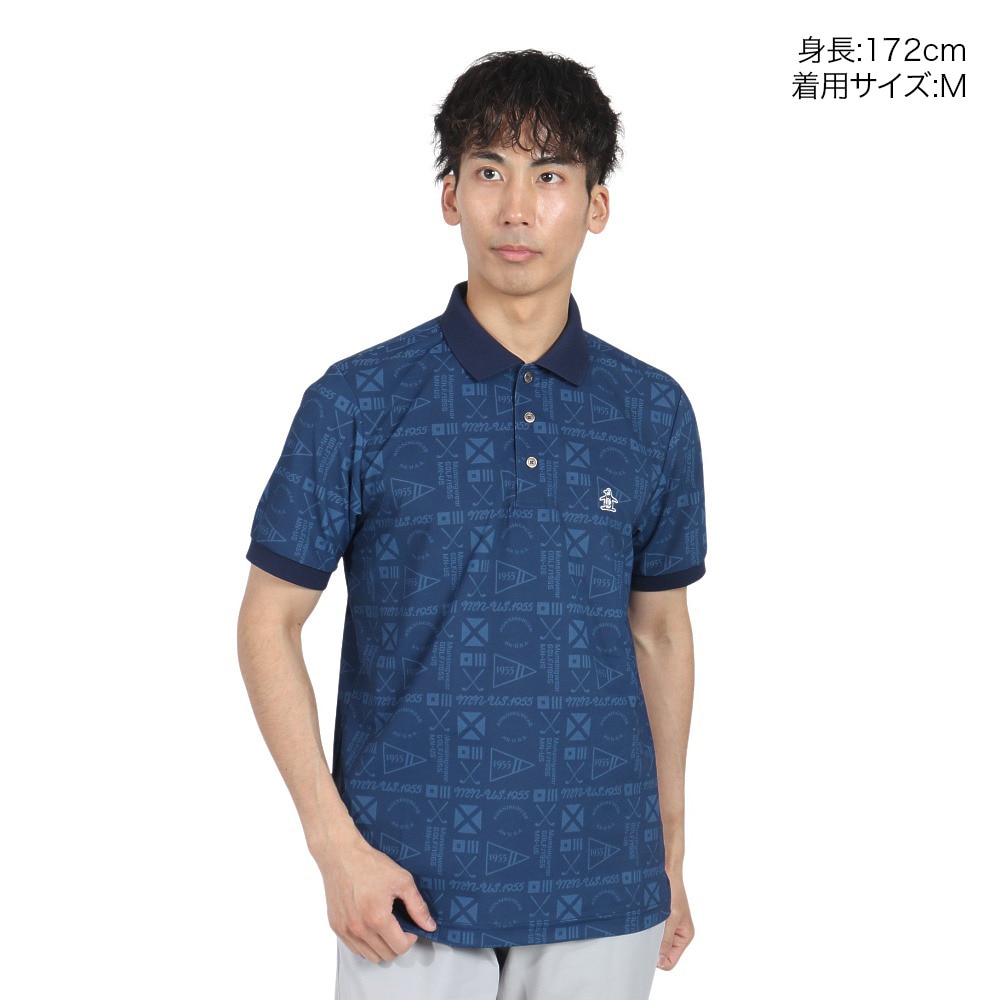 マンシングウエア（MUNSING WEAR）（メンズ）ゴルフウェア 吸汗速乾 遮熱 サンスクリーン グラフィック総柄プリント 半袖ポロシャツ MG5SHS40M NV00