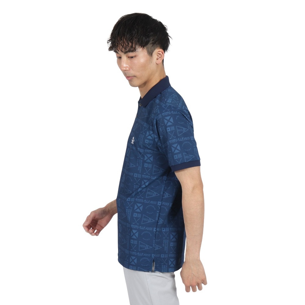 マンシングウエア（MUNSING WEAR）（メンズ）ゴルフウェア 吸汗速乾 遮熱 サンスクリーン グラフィック総柄プリント 半袖ポロシャツ MG5SHS40M NV00
