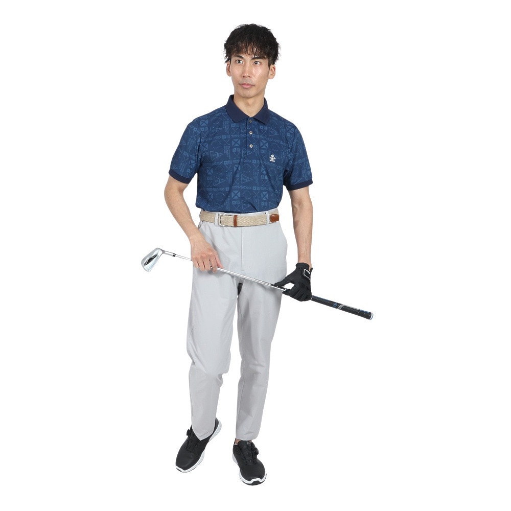 マンシングウエア（MUNSING WEAR）（メンズ）ゴルフウェア 吸汗速乾 遮熱 サンスクリーン グラフィック総柄プリント 半袖ポロシャツ MG5SHS40M NV00