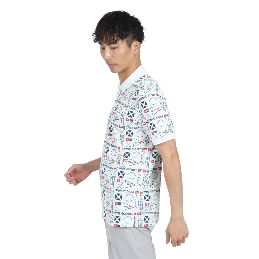 マンシングウエア（MUNSING WEAR）（メンズ）ゴルフウェア 吸汗速乾 遮熱 サンスクリーン グラフィック総柄プリント 半袖ポロシャツ MG5SHS40M WH00