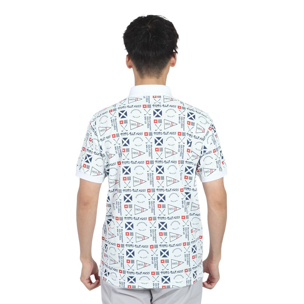 マンシングウエア（MUNSING WEAR）（メンズ）ゴルフウェア 吸汗速乾 遮熱 サンスクリーン グラフィック総柄プリント 半袖ポロシャツ MG5SHS40M WH00
