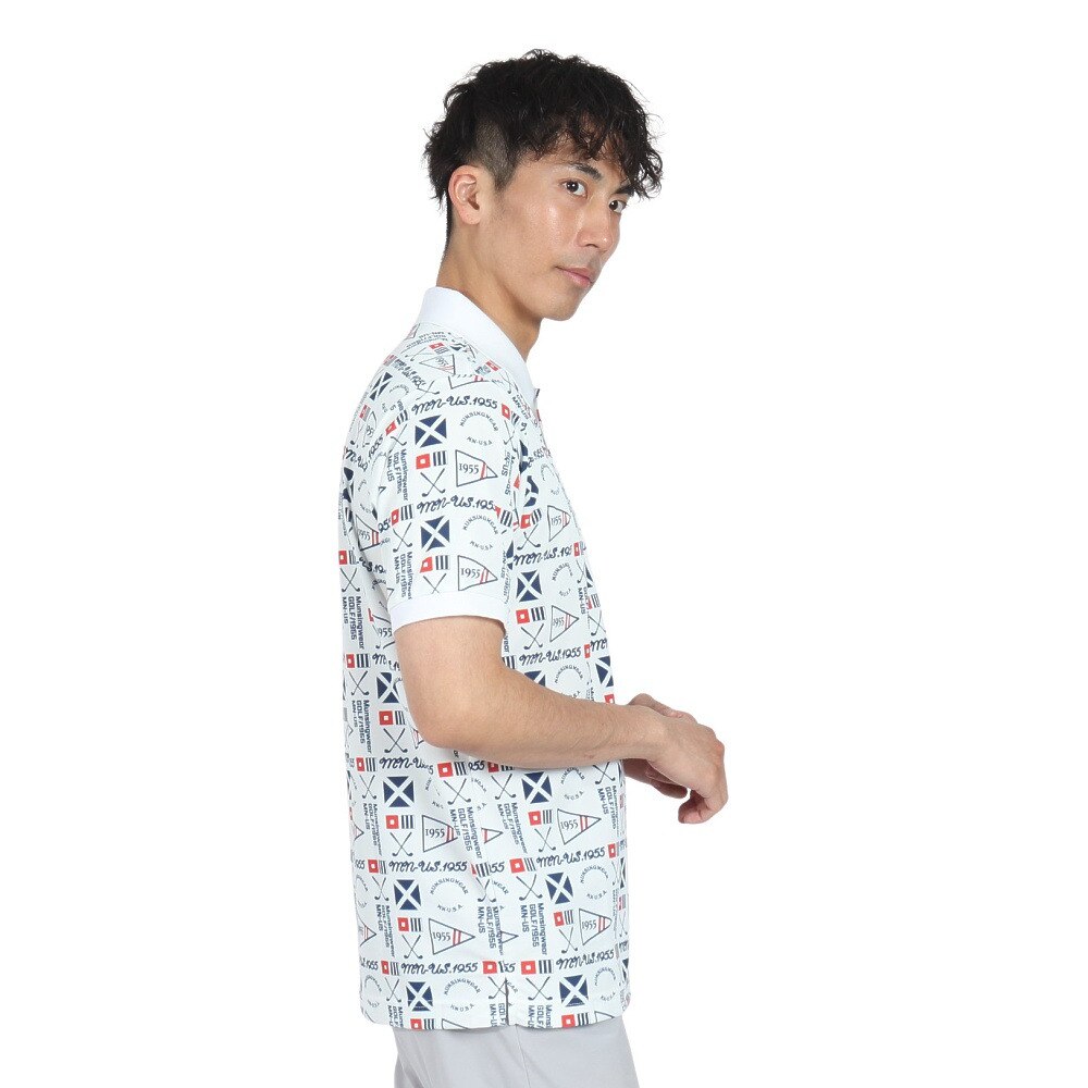 マンシングウエア（MUNSING WEAR）（メンズ）ゴルフウェア 吸汗速乾 遮熱 サンスクリーン グラフィック総柄プリント 半袖ポロシャツ MG5SHS40M WH00
