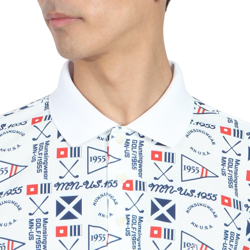 マンシングウエア（MUNSING WEAR）（メンズ）ゴルフウェア 吸汗速乾 遮熱 サンスクリーン グラフィック総柄プリント 半袖ポロシャツ MG5SHS40M WH00