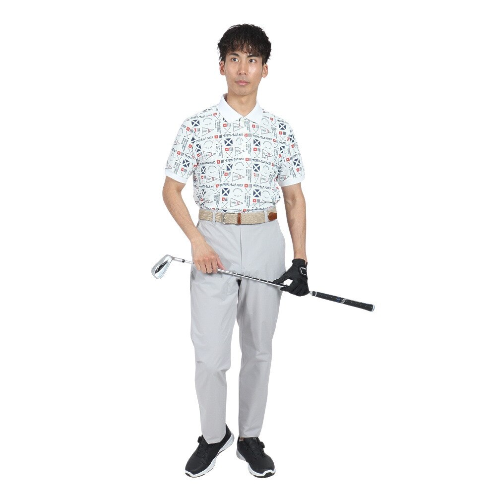 マンシングウエア（MUNSING WEAR）（メンズ）ゴルフウェア 吸汗速乾 遮熱 サンスクリーン グラフィック総柄プリント 半袖ポロシャツ MG5SHS40M WH00