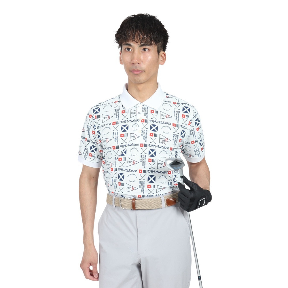 Munsingwear マンシングウェア 総柄 半袖 ポロシャツ ホワイト