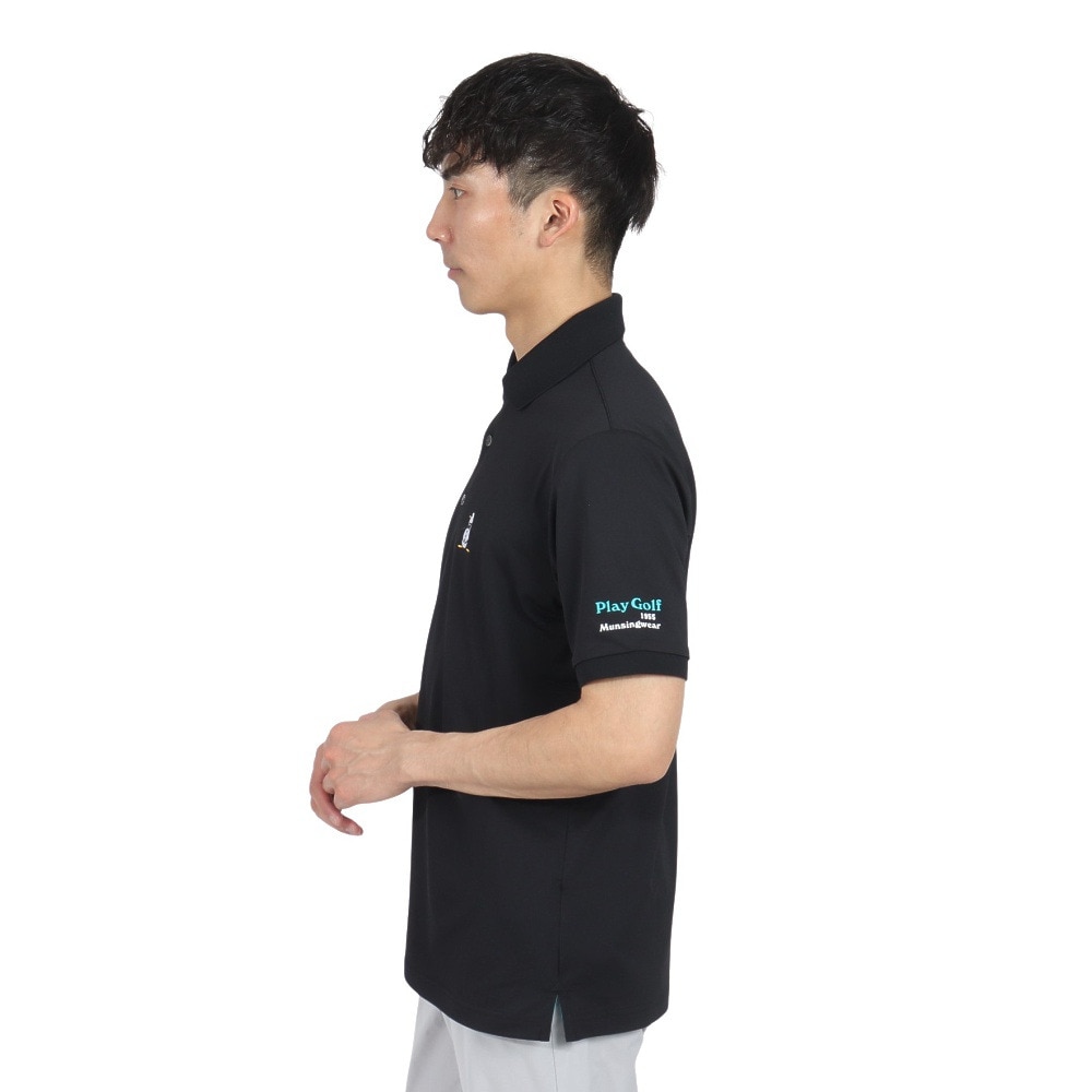マンシングウエア（MUNSING WEAR）（メンズ）ゴルフウェア 吸汗速乾 遮熱 サンスクリーン 鹿の子ワンポイント刺繍 半袖ポロシャツ MG5SHS81M BK00