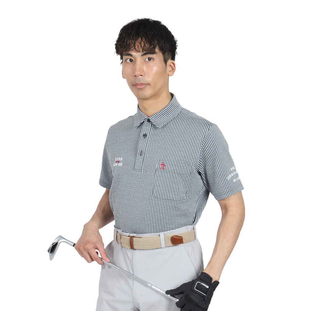マンシングウエア（MUNSING WEAR）（メンズ）ゴルフウェア ストライプ サッカー半袖ポロシャツ MG5SHS83M NV00