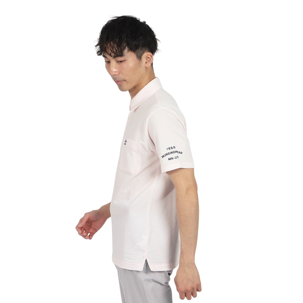マンシングウエア（MUNSING WEAR）（メンズ）ゴルフウェア ストライプ サッカー半袖ポロシャツ MG5SHS83M PK00