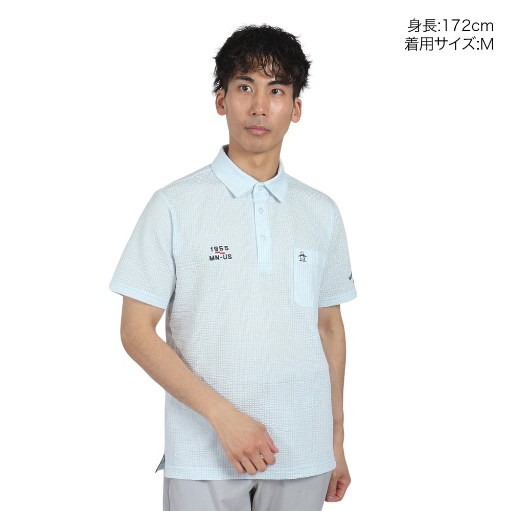 マンシングウエア（MUNSING WEAR）（メンズ）ゴルフウェア ストライプ サッカー半袖ポロシャツ MG5SHS83M SA00