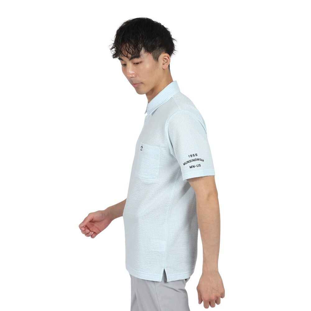 マンシングウエア（MUNSING WEAR）（メンズ）ゴルフウェア ストライプ サッカー半袖ポロシャツ MG5SHS83M SA00